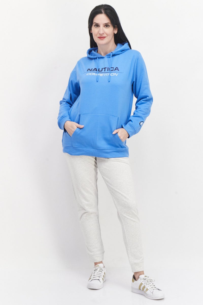 NAUTICA Women Hooded Neck Brand Logo Sweatshirts, Blue - Image 3