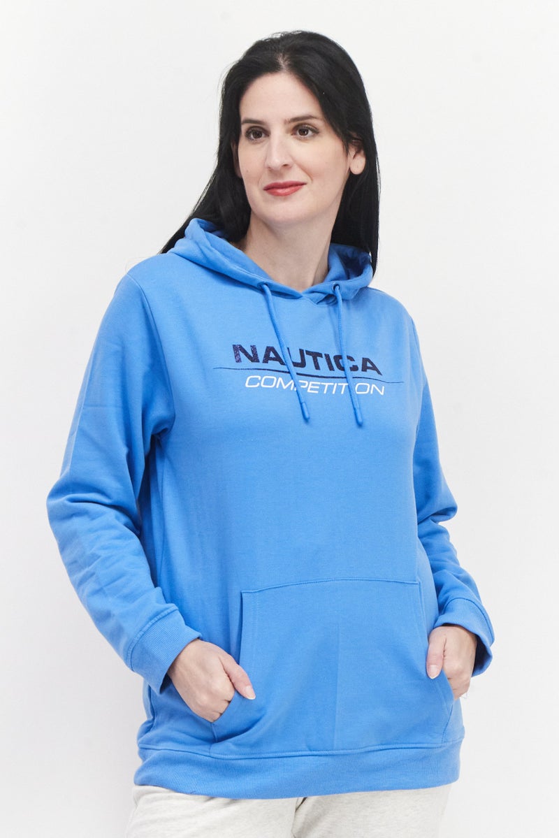 NAUTICA Women Hooded Neck Brand Logo Sweatshirts, Blue - Image 1