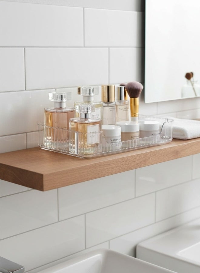 Two-piece stackable acrylic organizer for space saving. Versatile storage rack for organizing cosmetics, perfumes, toiletries, or kitchen utensils. Practical and stylish for the bathroom, kitchen, or countertop. 30 x 17 cm - Clear - Image 5