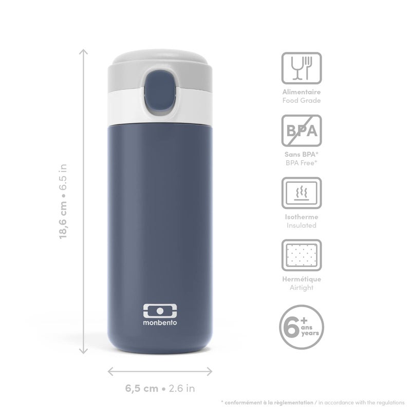 MONBENTO - Insulated Bottle MB Pop Infinity - 12 Oz - Leakproof - Hot/Cold Up to 12 Hours - Small Water Bottle for Kids School/Park or for Adult To Slip into Handbag - BPA Free Food Grade Safe - Blue - Image 3