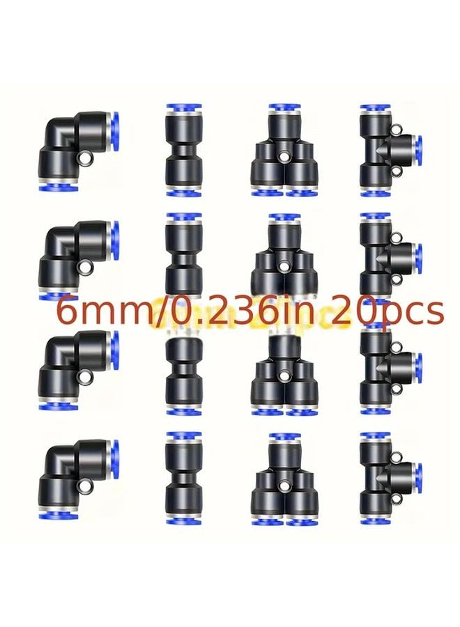 20PCS 6MM OD Pneumatic Three Way Quick Plug Connectors Set 5 Styles Each - Image 5