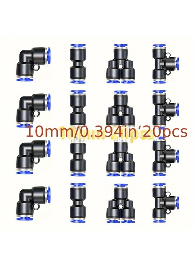 20PCS 6MM OD Pneumatic Three Way Quick Plug Connectors Set 5 Styles Each - Image 1