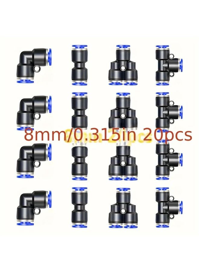 20PCS 6MM OD Pneumatic Three Way Quick Plug Connectors Set 5 Styles Each - Image 3