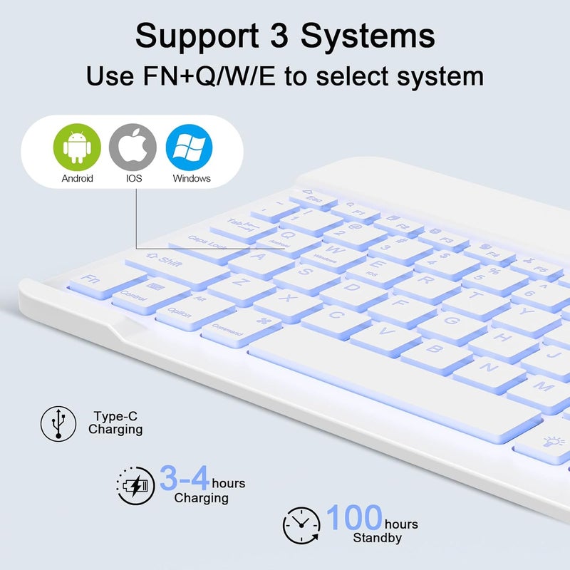 Nsyee Wireless Keyboard and Mouse Combo, Rechargeable Bluetooth Keyboard & Mouse with 7 Color Backlit and 2.4 GHz Wireless USB Receiver, Compatible with Phone, iPad, PC, Laptop, Windows/iOS/Android, White - Image 5