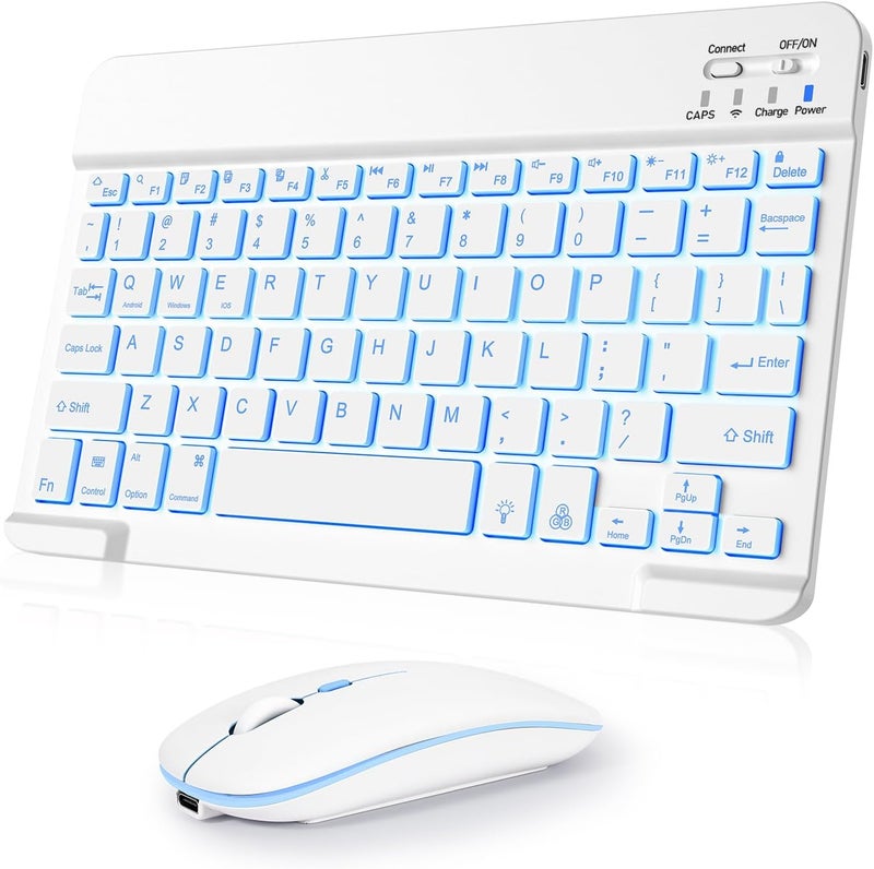 Nsyee Wireless Keyboard and Mouse Combo, Rechargeable Bluetooth Keyboard & Mouse with 7 Color Backlit and 2.4 GHz Wireless USB Receiver, Compatible with Phone, iPad, PC, Laptop, Windows/iOS/Android, White - Image 1