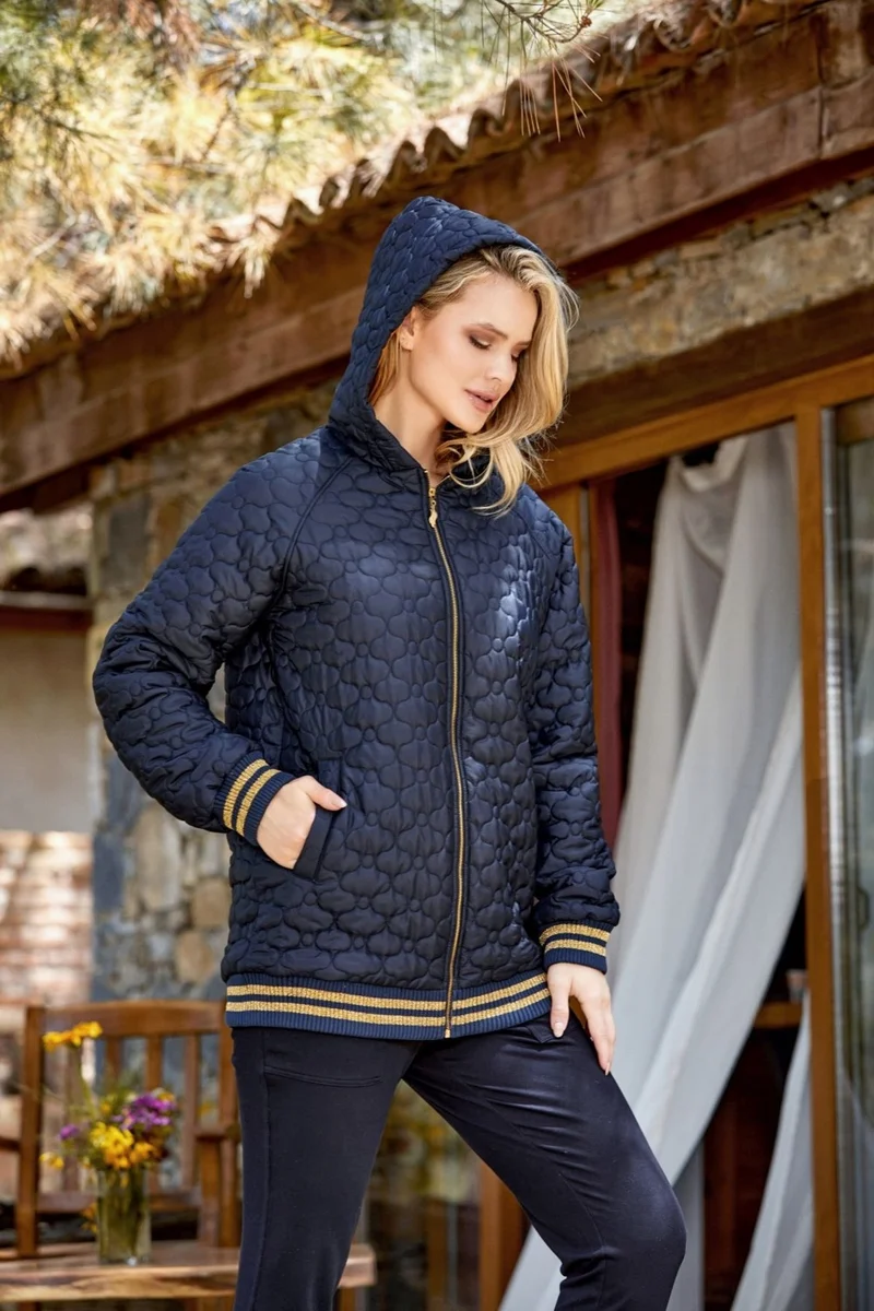 Cossy By Aqua 24371 Women's Quilted Tracksuit Set-Navy Blue