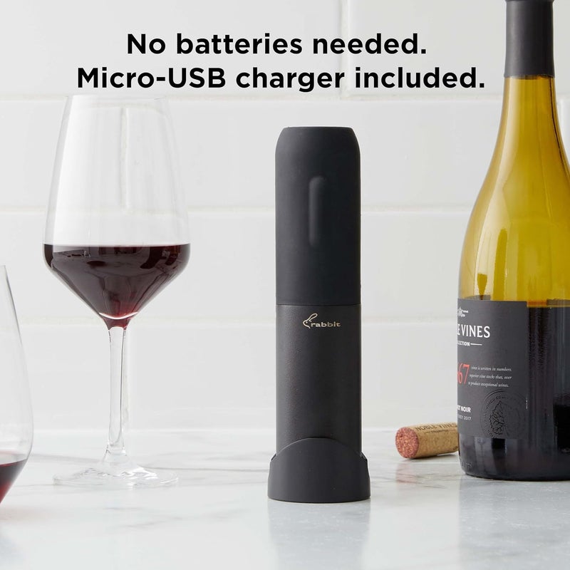 rabbit Compact Electric Corkscrew Wine Bottle Opener | Cordless and Portable Design | Effortless One-Touch Operation | Black, 10.75 Inch - Image 5