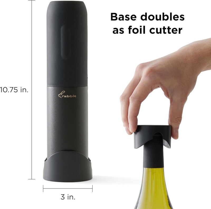 rabbit Compact Electric Corkscrew Wine Bottle Opener | Cordless and Portable Design | Effortless One-Touch Operation | Black, 10.75 Inch - Image 2