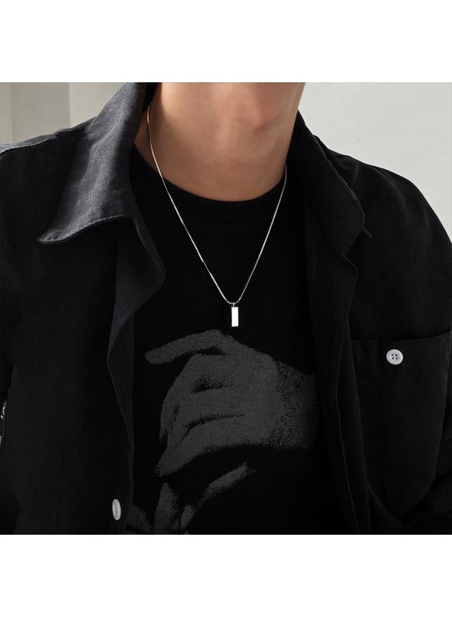Silver Small Brick Simple Men's Necklace Women's Hip-hop Niche Design Lockbone Chain Light Luxury Woolen Chain Accessories 