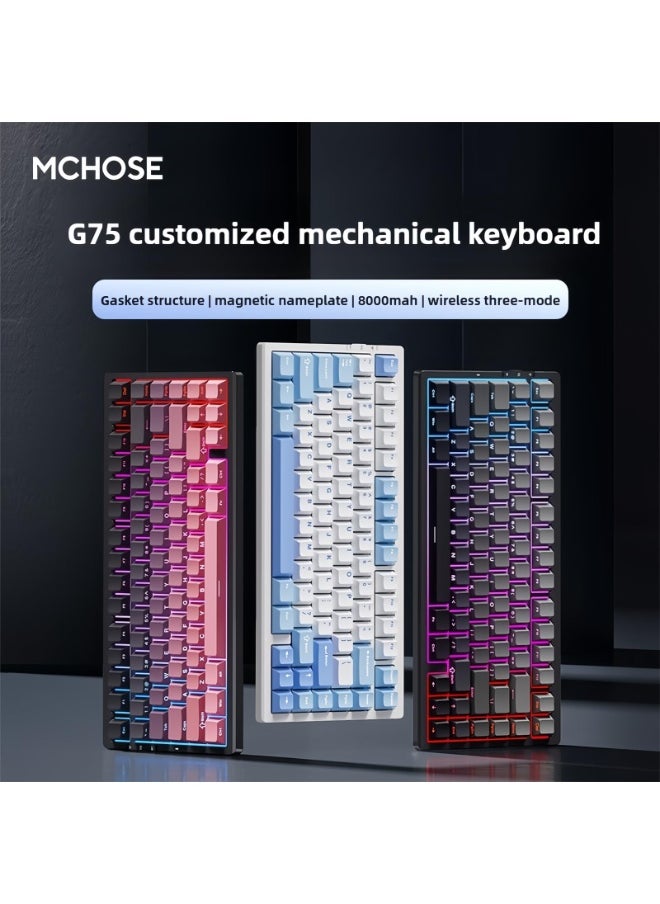 G75 Pro Wireless Mechanical Keyboard,75% Hot Swappable Custom Keyboard with Knob,RGB Backlit,Pre-lubed Reaper Switches,Side Printed PBT Keycaps,2.4GHz/USB-C/BT5.0 Mechanical Gaming Keyboards
