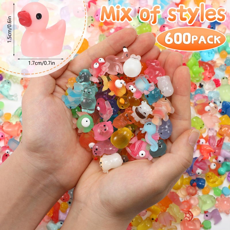 BrightRow 600 Pcs Mini Resin Animal Figures Bulk Small Animal Figurines Tiny Miniature Garden Accessories Duck Flamingo for Easter Egg Basket Stuffing Hide and Seek Valentine's Day Gifts(Creative) - Image 2