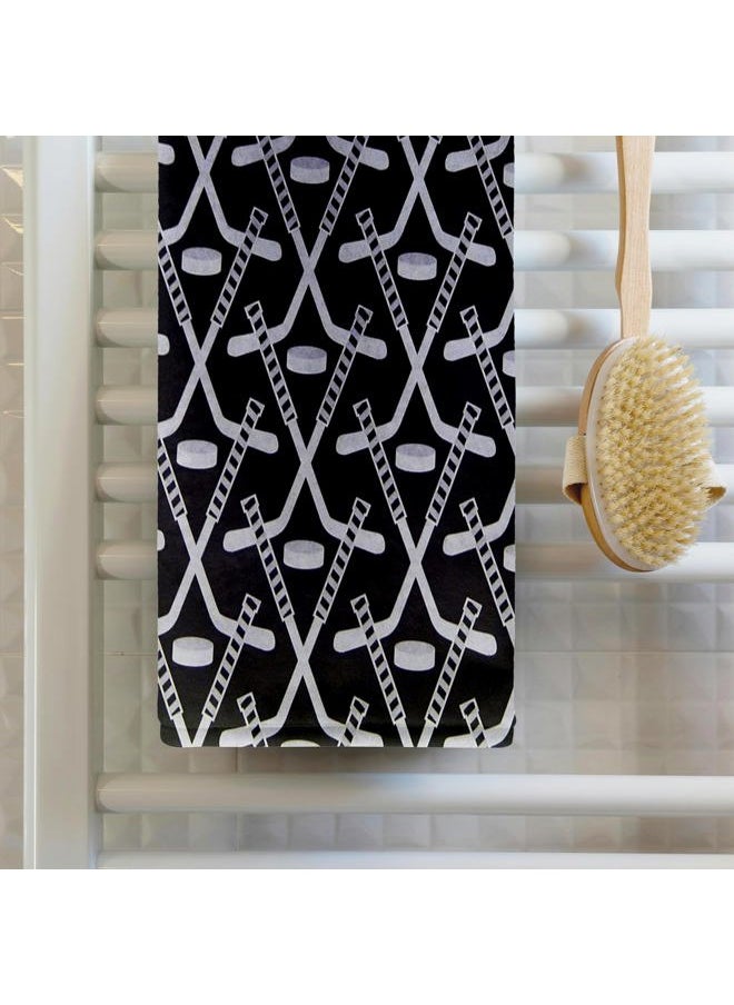 3DROSE - 3D Rose White Hockey Sticks On Black TWL_35276_1 Towel, 15" x 22" - Image 1