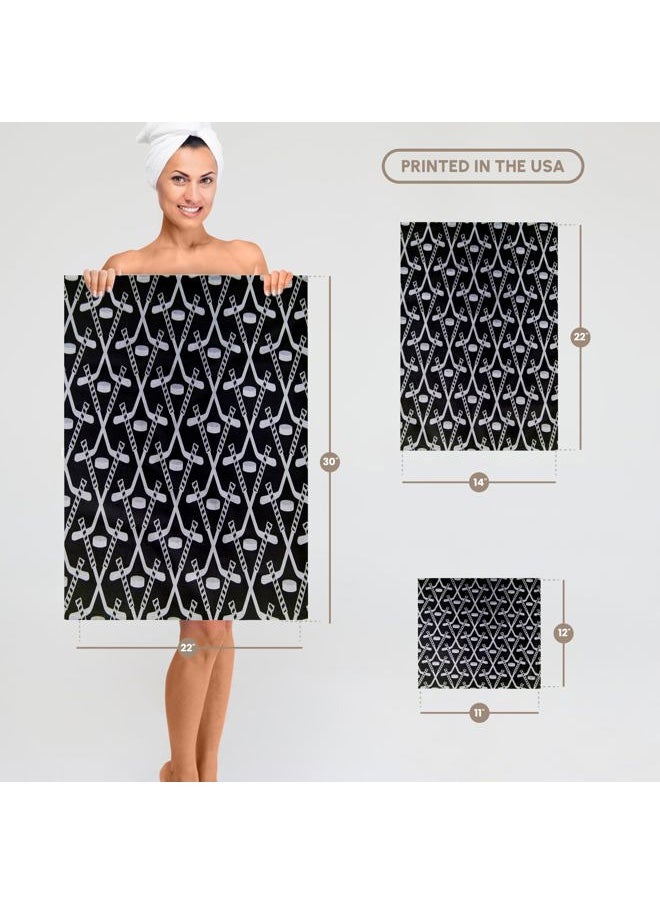 3DROSE - 3D Rose White Hockey Sticks On Black TWL_35276_1 Towel, 15" x 22" - Image 1