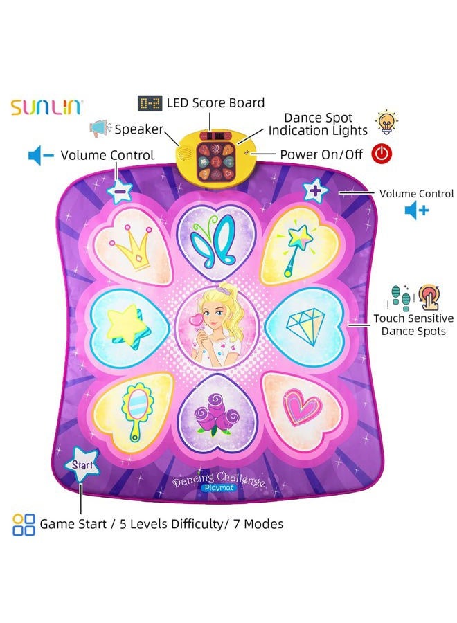 Sunlin Dance Mat Toys for Girls Ages 3-10 | Dance Pad with LED Lights, Adjustable Volume, 9 Built-in Music, 7 Game Modes, 5 Challenge Levels | Christmas Birthday Gifts for 3 4 5 6 7 8+ Years Old Girl - Image 3