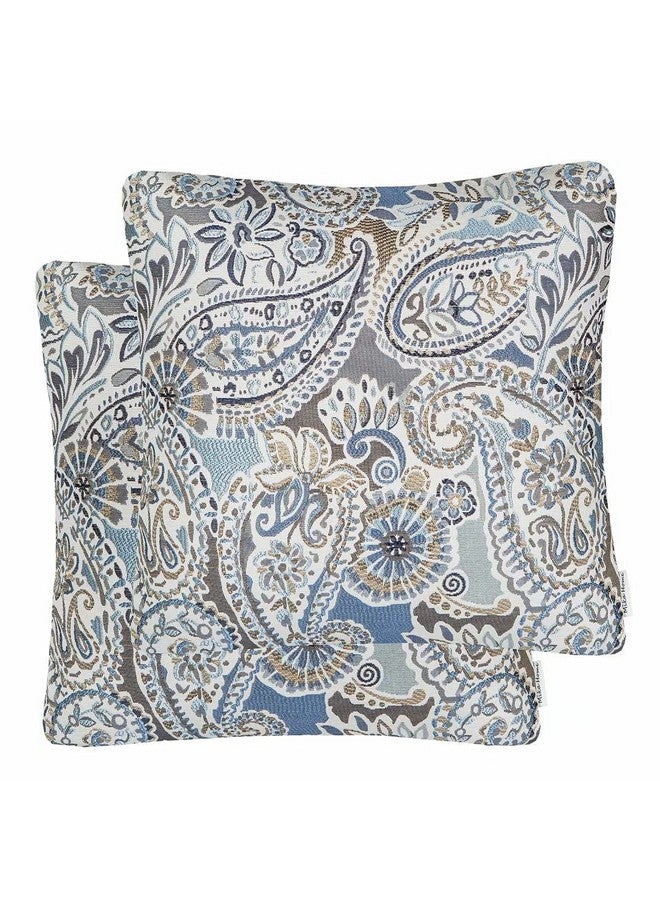 Mika Home Pack of 2 Throw Pillow Covers Decorative Pillow Shells for Sofa Couch, Paisley Pattern, 22x22 Inches,Blue Brown Cream Multicolor - Image 1