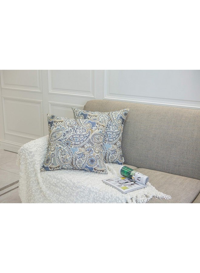 Mika Home Pack of 2 Throw Pillow Covers Decorative Pillow Shells for Sofa Couch, Paisley Pattern, 22x22 Inches,Blue Brown Cream Multicolor - Image 2
