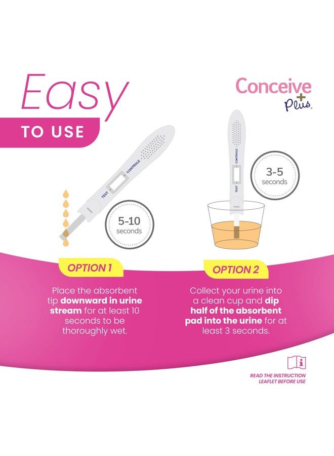 Conceive Plus اختبار الحمل المبكر - اختبار الحمل HCG قبل 6 أيام - اختبار حمل سهل الاستخدام وسري - حساسية عالية 10 MIU - نتائج سريعة في 5 دقائق - 2 اختبار - Image 2