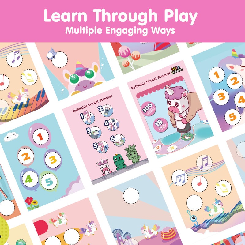 iPlay, iLearn Kids Unicorn Sticker Stamp Set - 400+ Stickers 18-Page Activity Book, Toddler Creative Mess-Free Art Craft Educational Travel Toy, Birthday Easter Basket Gifts 3 4 5 6 Year Old Girl Boy - Image 3