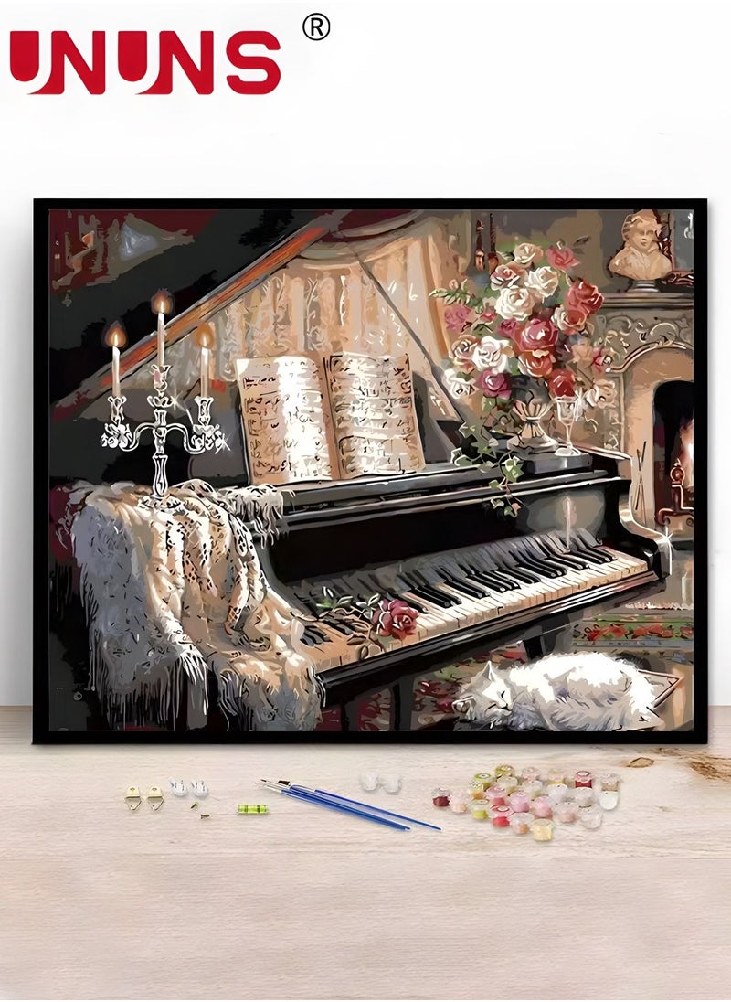 UNUNS DIY Painting By Numbers,Oil Painting Kit On Canvas With Paint Frame And Acrylic Pigment,40x50cm,Piano Performance  - Image 3