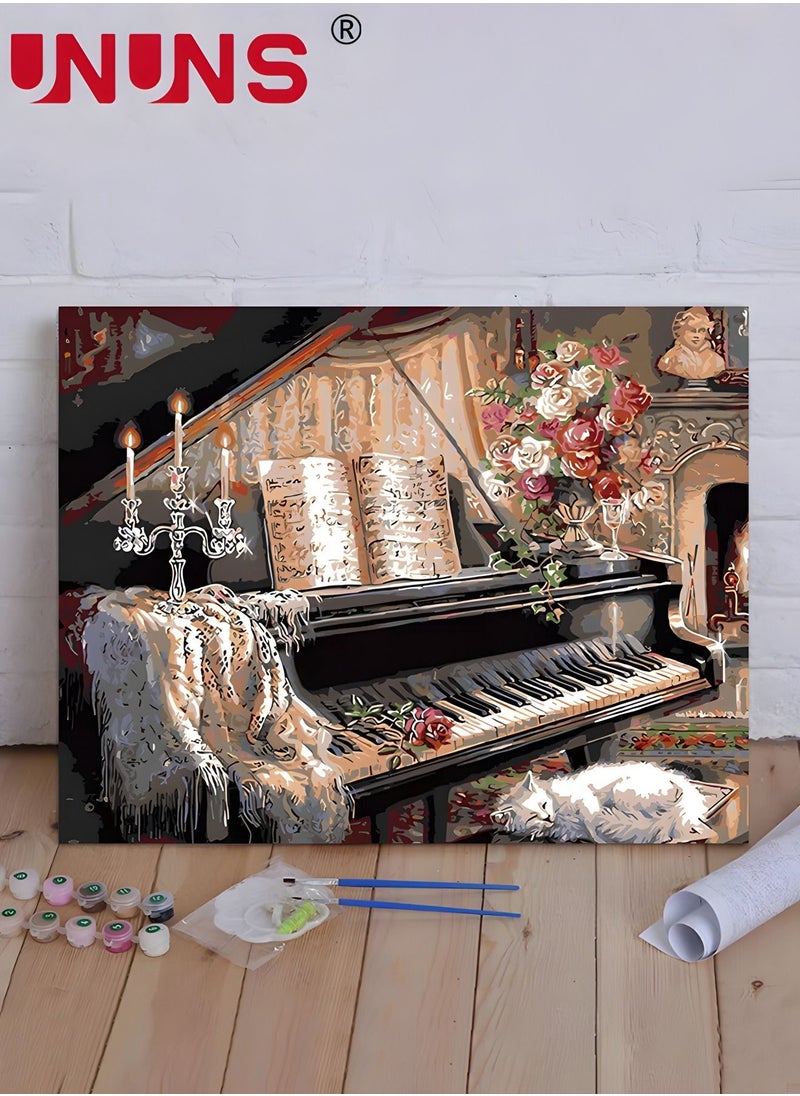 UNUNS DIY Painting By Numbers,Oil Painting Kit On Canvas With Paint Frame And Acrylic Pigment,40x50cm,Piano Performance  - Image 1