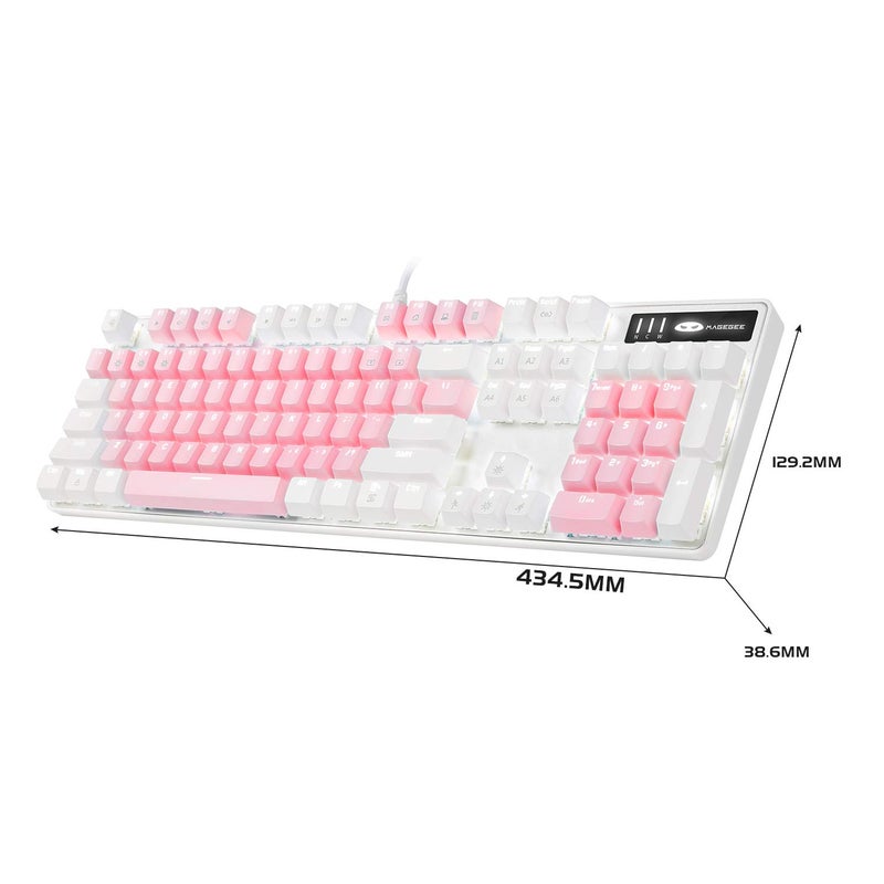 MageGee Mechanical Gaming Keyboard, New Upgraded Blue Switch 104 Keys White Backlit Keyboards, USB Wired Mechanical Computer Keyboard for Laptop, Desktop, PC Gamers(White & Pink) - Image 2