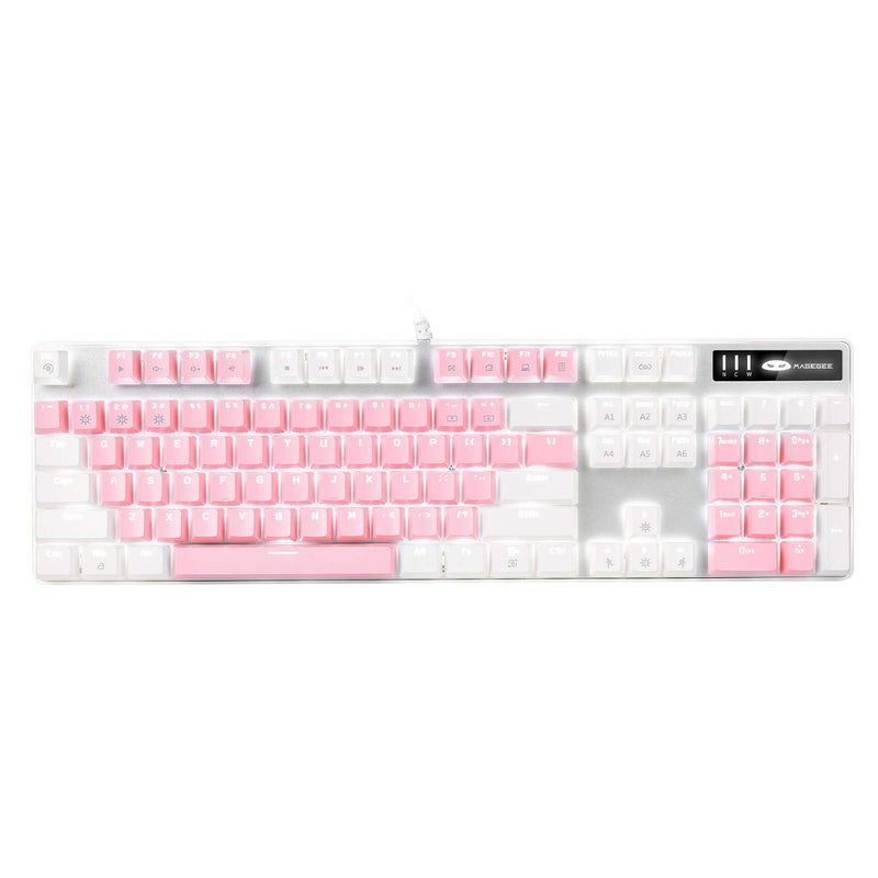 MageGee Mechanical Gaming Keyboard, New Upgraded Blue Switch 104 Keys White Backlit Keyboards, USB Wired Mechanical Computer Keyboard for Laptop, Desktop, PC Gamers(White & Pink) - Image 1