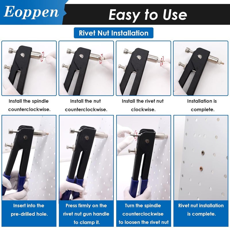 Eoppen Rivet Nut Tool Kit, Rivnut Tool Kit with 7 SAE and Metric Mandrels (10-24, 1/4-20, M3, M4, M5, M6, M8) and 444Pcs Rivet nut Assortment Kit with Rugged Carrying Case - Image 5