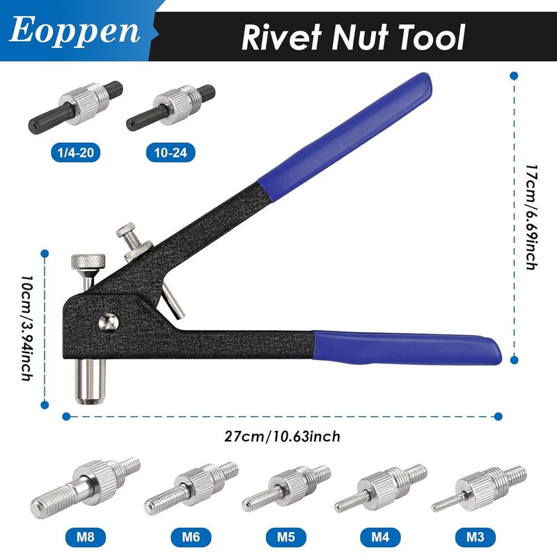 Eoppen Rivet Nut Tool Kit, Rivnut Tool Kit with 7 SAE and Metric Mandrels (10-24, 1/4-20, M3, M4, M5, M6, M8) and 444Pcs Rivet nut Assortment Kit with Rugged Carrying Case - Image 3