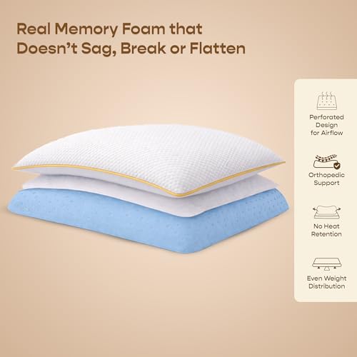 SleepyCat CoolTEC™ Memory Foam Pillow | Full Size Ortho Support Pillow | No Sagging, Breaking or Flattening | Up to 4° Cooler | Perforated Memory Foam for Airflow | White, Set of 2 (25 x 16 Inches) - Image 4