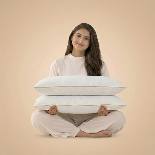 SleepyCat CoolTEC™ Memory Foam Pillow | Full Size Ortho Support Pillow | No Sagging, Breaking or Flattening | Up to 4° Cooler | Perforated Memory Foam for Airflow | White, Set of 2 (25 x 16 Inches) - Image 1
