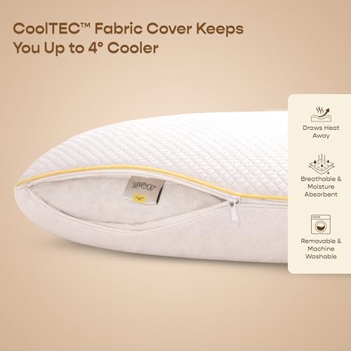 SleepyCat CoolTEC™ Memory Foam Pillow | Full Size Ortho Support Pillow | No Sagging, Breaking or Flattening | Up to 4° Cooler | Perforated Memory Foam for Airflow | White, Set of 2 (25 x 16 Inches) - Image 5