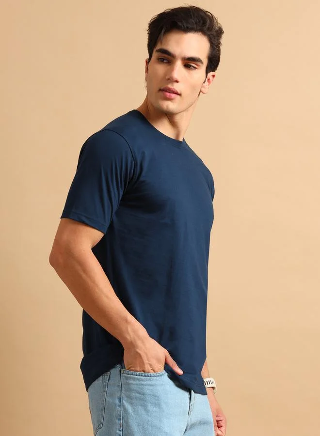 Bushirt Solid Round Neck Short Sleeve T-Shirt by Styli