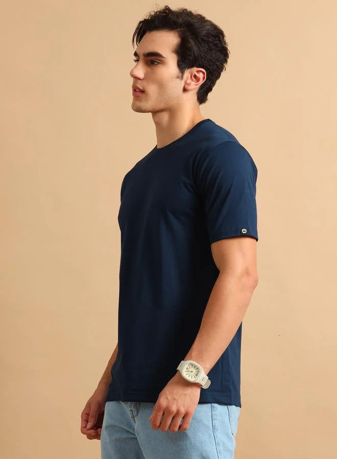 Bushirt Solid Round Neck Short Sleeve T-Shirt by Styli