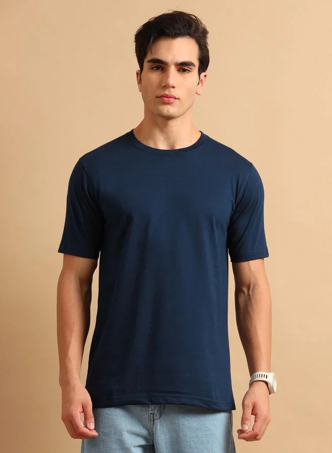 Bushirt Solid Round Neck Short Sleeve T-Shirt by Styli