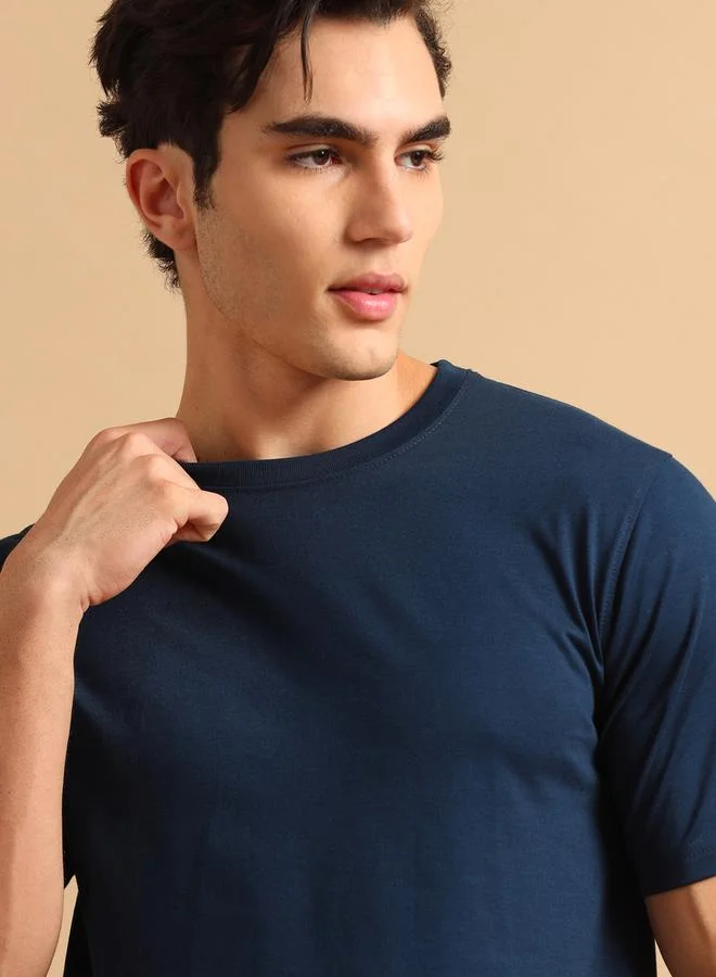 Bushirt Solid Round Neck Short Sleeve T-Shirt by Styli