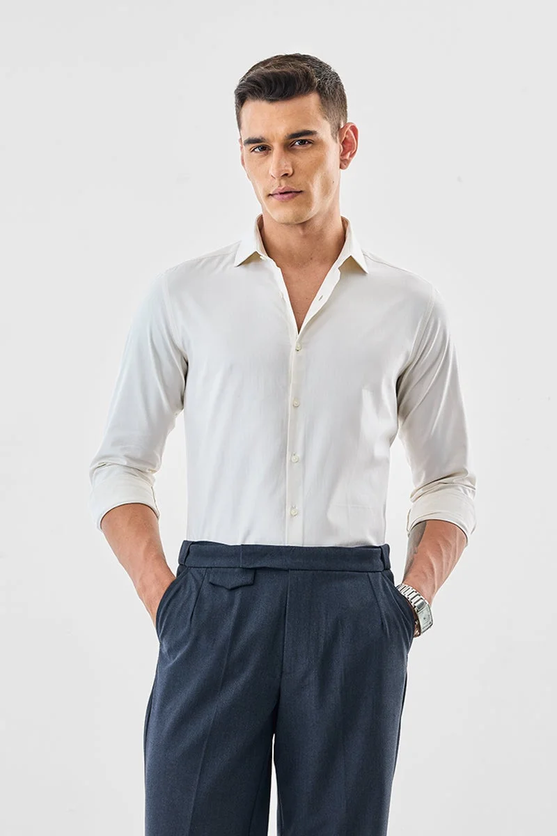 سنيتش Cream Textured Long Sleeve Slim Fit Formal Luxe Shirt