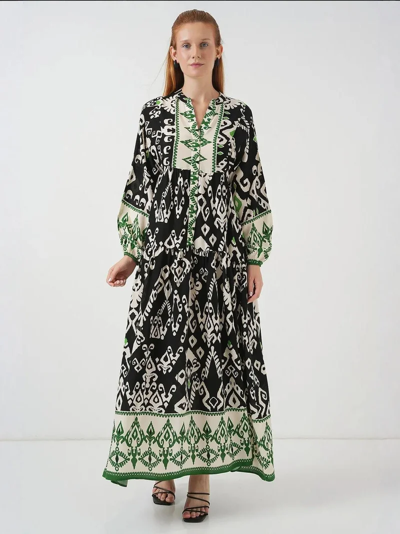 بيغ دارت فستان ماكسي مطبوع بياقة على شكل حرف  وأزرار