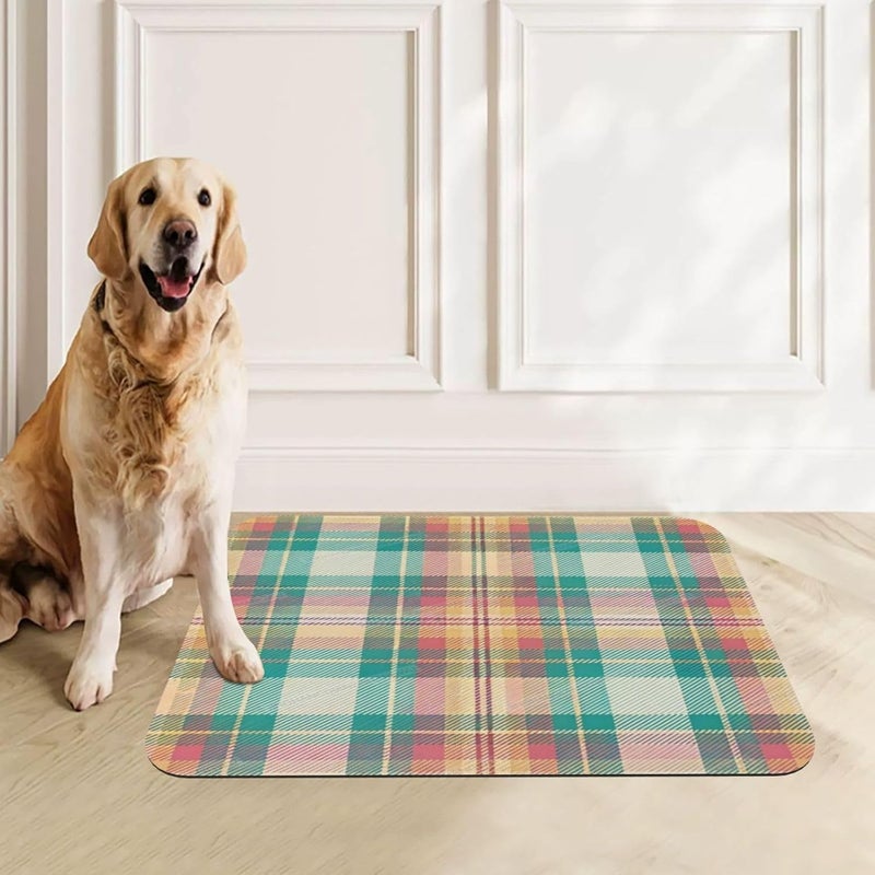 Pet Feeding Mat for Dogs Cats Tartan Texture Beautiful Colors Absorbent Dog Food Mat Non-Slip Waterproof Placemat Quick Dry Pet Supplies Bowl Mats 18X12In - Image 2