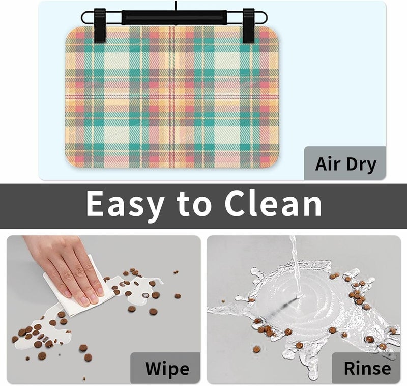 Pet Feeding Mat for Dogs Cats Tartan Texture Beautiful Colors Absorbent Dog Food Mat Non-Slip Waterproof Placemat Quick Dry Pet Supplies Bowl Mats 18X12In - Image 5