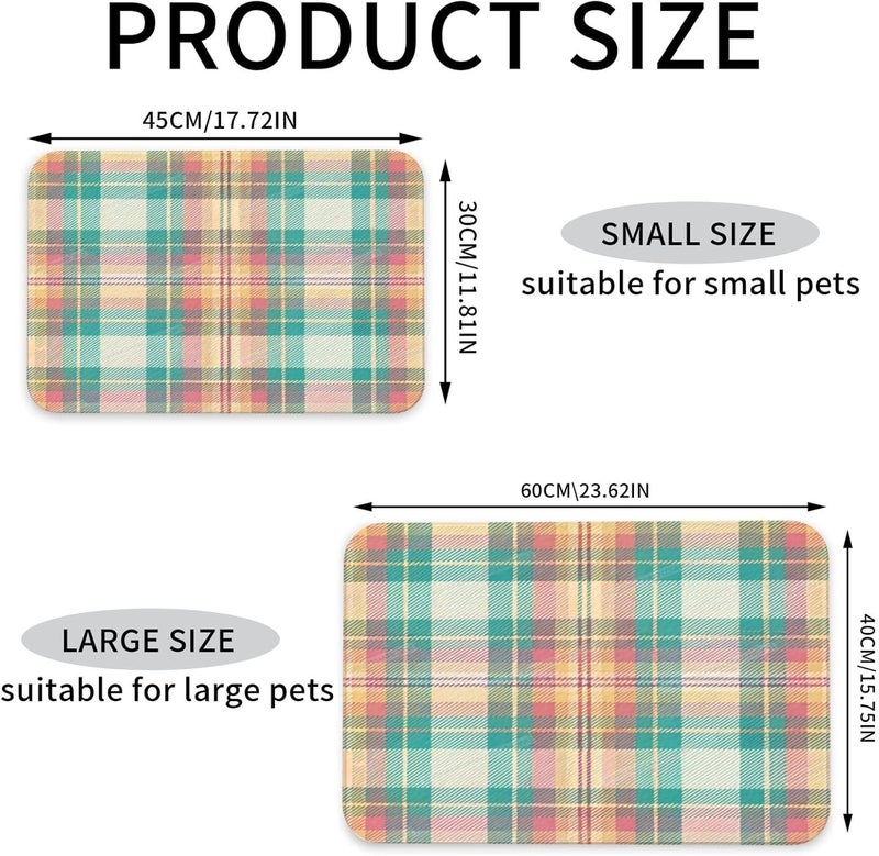 Pet Feeding Mat for Dogs Cats Tartan Texture Beautiful Colors Absorbent Dog Food Mat Non-Slip Waterproof Placemat Quick Dry Pet Supplies Bowl Mats 18X12In - Image 4