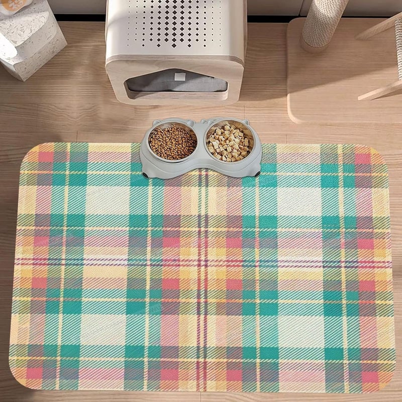 Pet Feeding Mat for Dogs Cats Tartan Texture Beautiful Colors Absorbent Dog Food Mat Non-Slip Waterproof Placemat Quick Dry Pet Supplies Bowl Mats 18X12In - Image 3