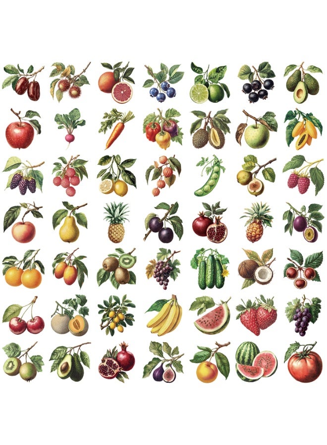 50Pcs Vintage Fruit and Vegetable Stickers Waterproof Decals for Journal Scrapbooking Laptop Photo Album PET Transparent Aesthetic Stickers - Image 2