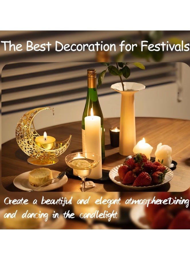 Gold Moon Shaped Candlestick Ornament with Stars, Creative Crescents Tealight Holder, Romantic and Reduce Stress Art Candle Holder for Eid, Wedding, Church, Table Centerpiece Decoration (ZYZT-07C) - Image 2