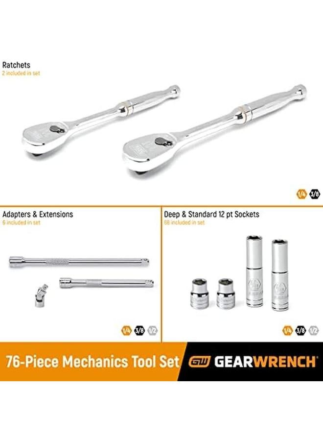 GearWrench 76 Pc. 1 4" And 3 8" Drive 12 Pt. Standard And Deep Mechanics Tool Set Sae Metric 80948 - Image 2