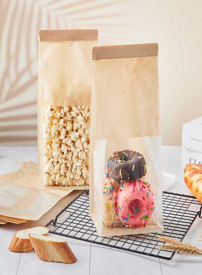 ZORRITA 50 Pack Bakery Bags with Window, 5.1 x 3.9 x 11 Inches Kraft Paper Cookie Bags Tin Tie Tab Lock Treat Bags for Packaging Breads, Pastry, Donuts, Popcorns, Granola and Snacks - Image 5