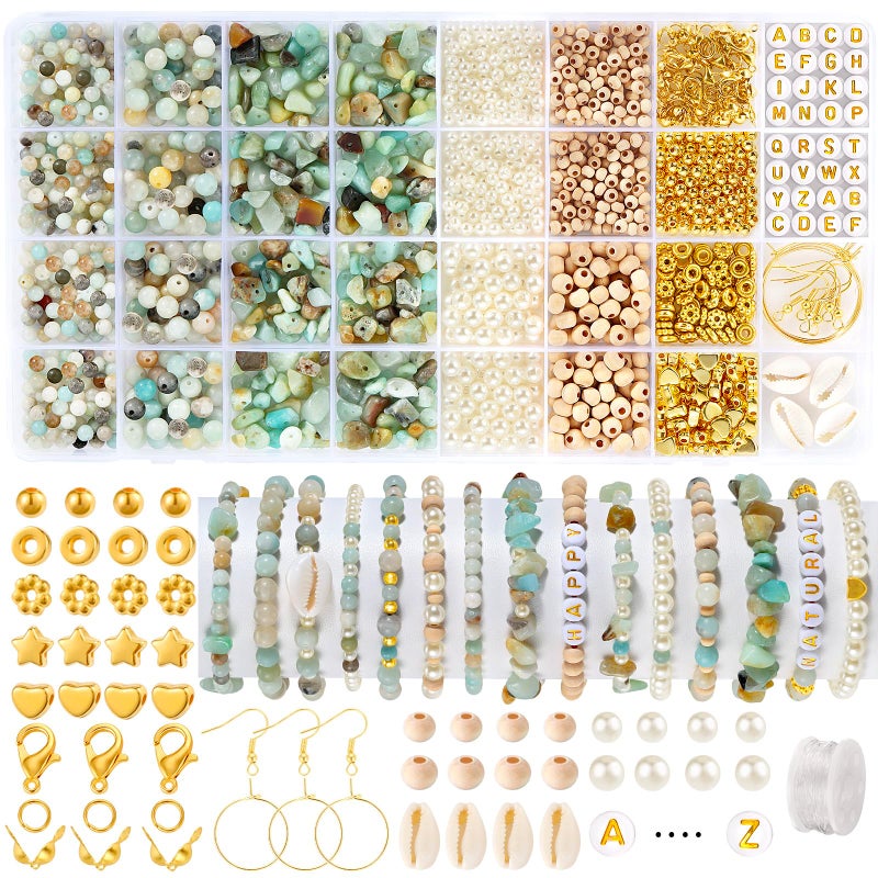 Funtopia Jewelry Making Kit for Adults, 1562pcs Natural Stone Beads Bracelet Making Kit, Jewelry Making Supplies Gemstone Crystal Marble Beads for DIY Craft Bracelet Necklace Earrings - Image 1