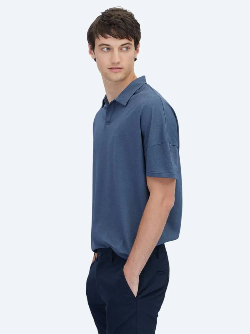 Kip Navy Blue Polo Neck Cotton Blended T-Shirt - Image 3