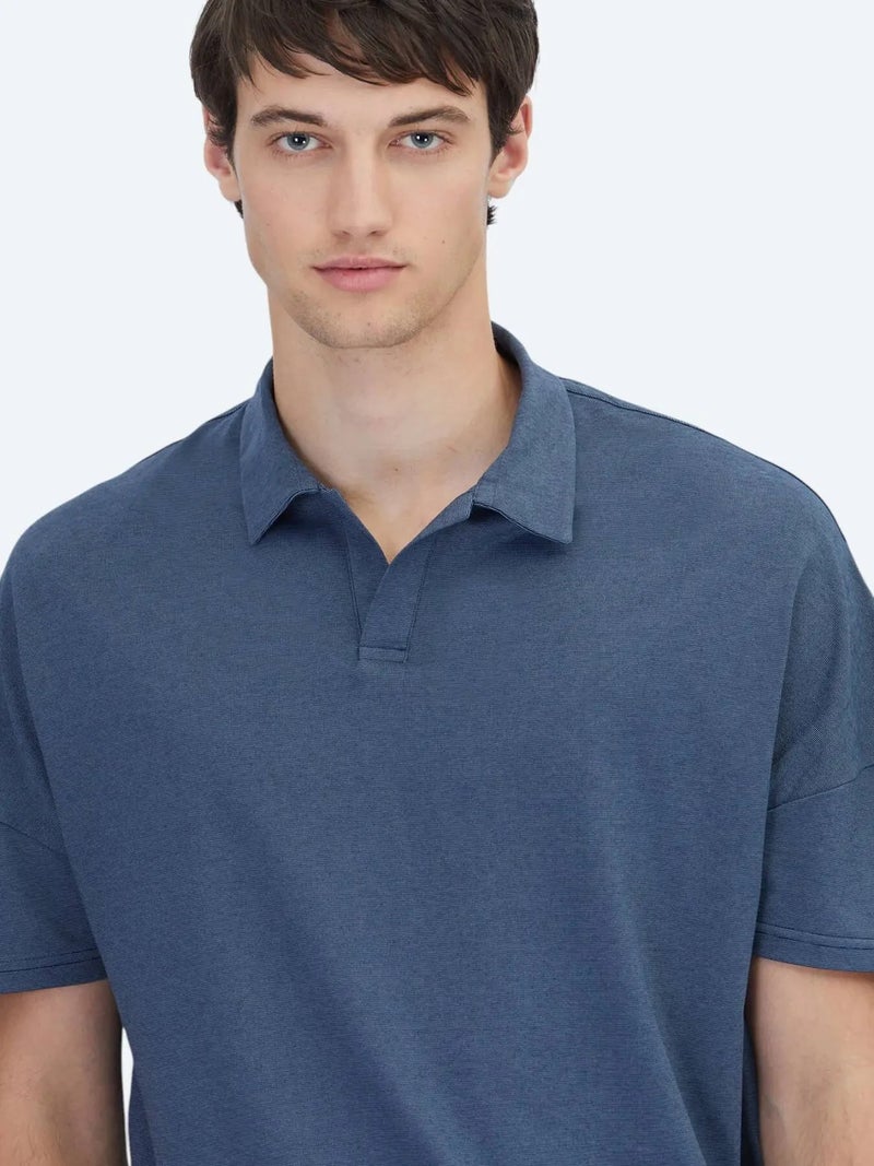 Kip Navy Blue Polo Neck Cotton Blended T-Shirt - Image 4