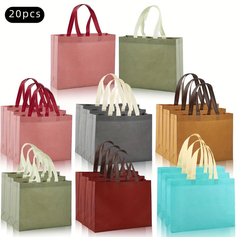 20 Pack Reusable Tote Bags In Toffee Color 35x25x10 High Quality Nonwoven Shopping Grocery Bags With Sturdy Handles Durable PP Material For Parties DIY And Storage - Image 1