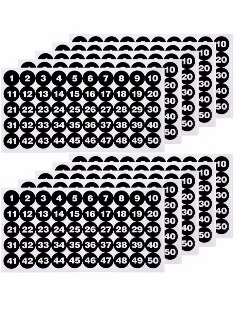 Number Stickers, Consecutive Number Stickers (1-50) 2.54cm Number Labels Waterproof Self-Adhesive Universal Label for Indoor Outdoor Daily Storage Uses (10 Sheets) - Image 1